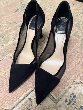 Dior Black Suede & Mesh Pointed Toe Pumps